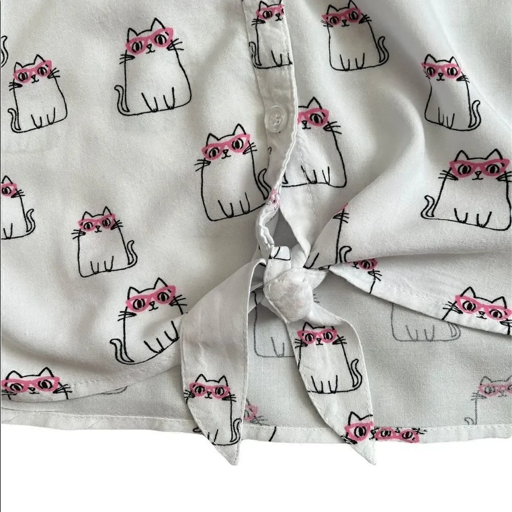 Justice Girl’s White Kitty Cat Long Sleeve Shirt Kid’s Youth Size 10